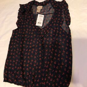 Eyelash Couture Navy Blue Anchor Sheer Blouse Sz M